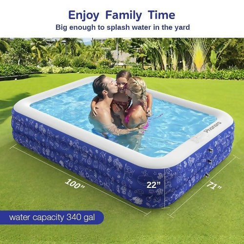 Inflatable Pool, 100" x 72" x 22" Full-Sized Blow Up Swimming Pool for Outdoor, Backyard, Summer Party