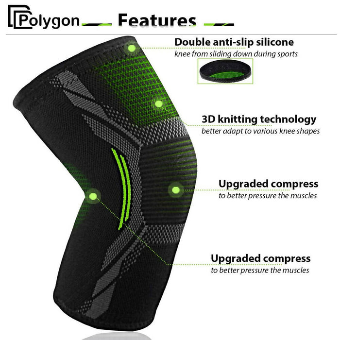 Polygon Knee Compression Sleeve 2 Pack for Men and Women - Large Size