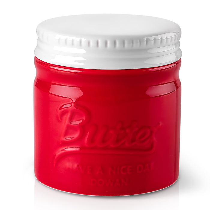 法式陶瓷黄油盅红色常温保存复古黄油储存罐Embossed Butter Container-Red