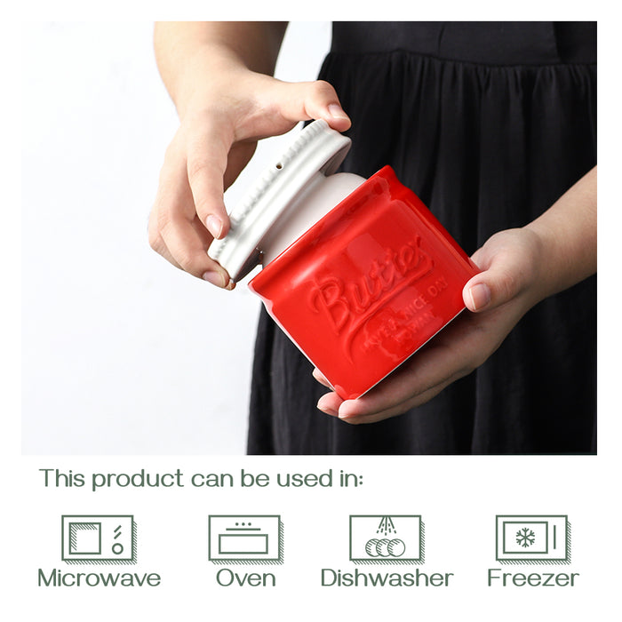 法式陶瓷黄油盅红色常温保存复古黄油储存罐Embossed Butter Container-Red