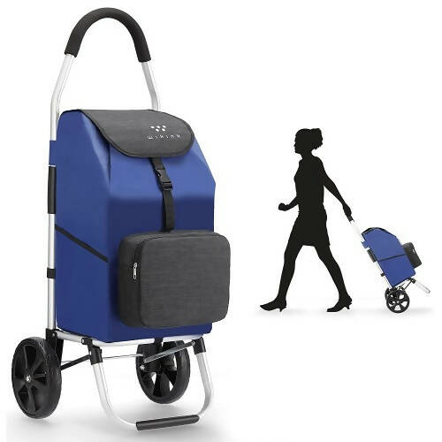 WIKINK Foldable Shopping Trolley, Portable Grocery Cart with 29L Removable Bag, Insulated Pouch, Aluminum Frame
