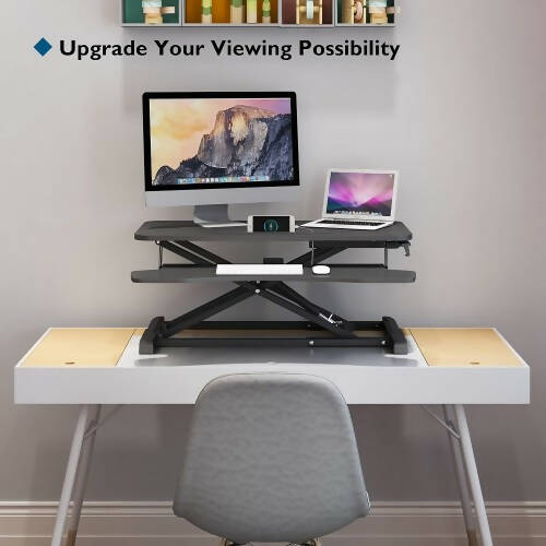 80cm Desk Converter, Height Adjustable Sit-Stand Riser, Dual Monitor Laptop Workstation with Wide Keyboard Tray for Home, Office
