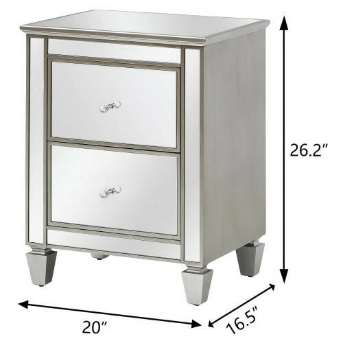 HomeBelongs Bedside Table, 2-Drawer Mirrored Nighstand for Home, Bedroom - KJS-00388