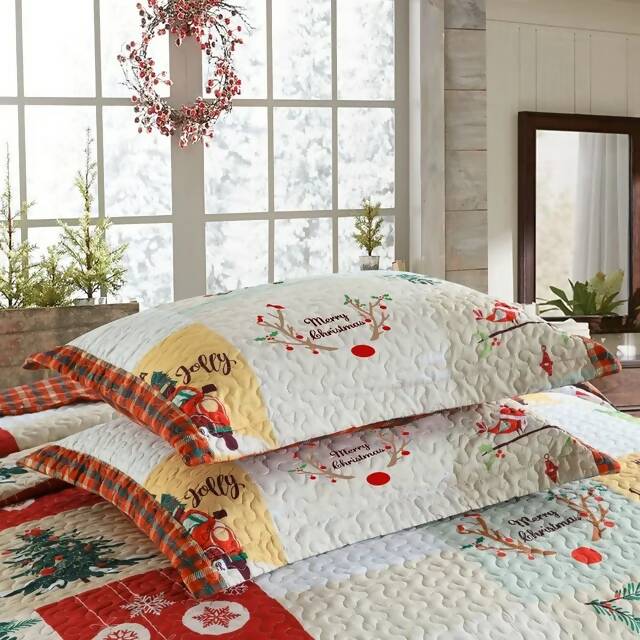 MarCielo Christmas Quilt Set - Reversible Bedspread Coverlet Lightweight Bed Cover, 1 Quilt 2 Pillow Shams