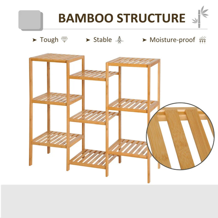 9-Tier Bamboo Plant Stand, Flower Shelf, Utility Slatted Shelving Unit for Living Room, Balcony, Hallway, Bathroom, Natural