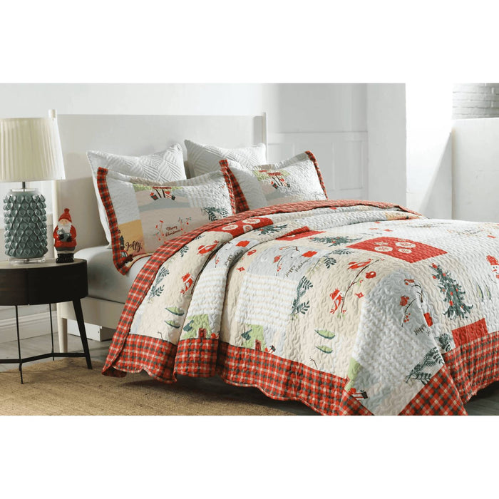 MarCielo Christmas Quilt Set - Reversible Bedspread Coverlet Lightweight Bed Cover, 1 Quilt 2 Pillow Shams