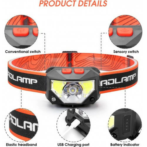 2 Pack USB Rechargeable LED Headlamp with 8 Lighting Modes for Running,Rideing,Climbing ,Fishing