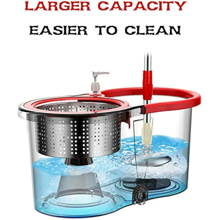 Spin Mop & Bucket Set with Wringer – 360° Rotating Microfiber Mop, Self-Wringing System, Telescopic Stainless Steel Handle, 3 Reusable Mop Heads, Dual-Chamber Bucket with Soap Dispenser for Floor Cleaning