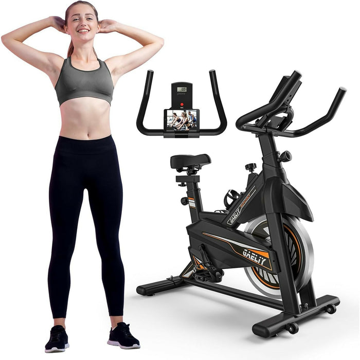 Indoor Cycling Exercise Bike 330 lb Capacity Ultra-Quiet Belt Drive Adjustable Seat & Handlebars Resistance Control Home Cardio Spin Bike