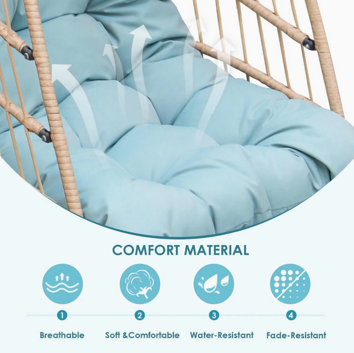 Hanging Egg Chair with Stand, Swinging Wicker Chair with Breathable Cushions