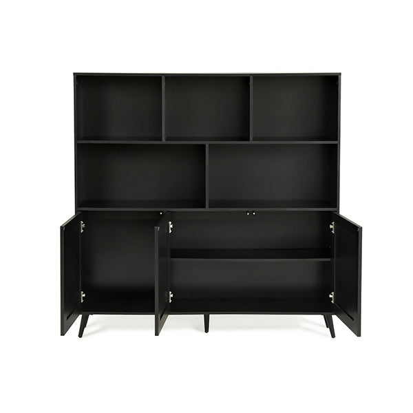Wooden Bookcase, Tall Bookshelf Bookcase with Doors, Black Bookshelf Cabinet with Storage, Book Cases Display Cabinet Bookshelves for Home, Office, Living Room, Bedroom