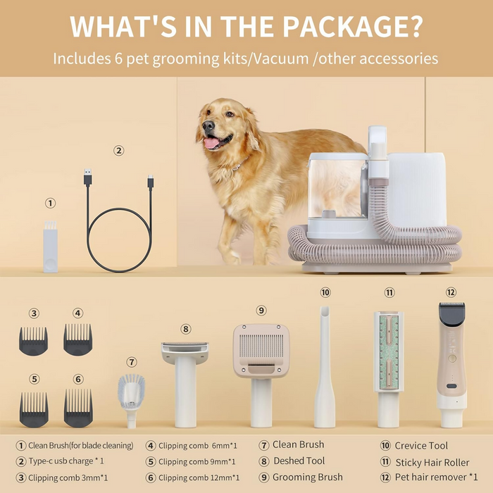 Redroad Dog Grooming Kit, 5/8/12 Kpa Pet Grooming Vacuum, 400W Powerful Suction Dog Grooming Clippers professional, 1.3L Cat Vacuum for Shedding Grooming, 6-in-1 Trimmer Tool for 99% Hair