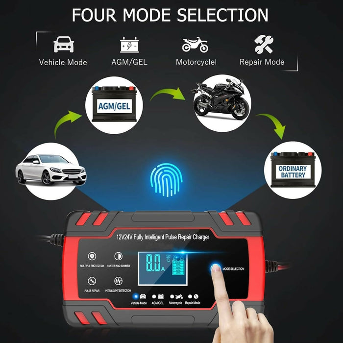 Maxxus 8A Battery Charger 12/24V Lead Acid Automatic Smart Car Battery Charger, Trickle & Pulse Repair, Automobile Battery Maintainer for Car Truck Motorcycle Lawn Mower Boat