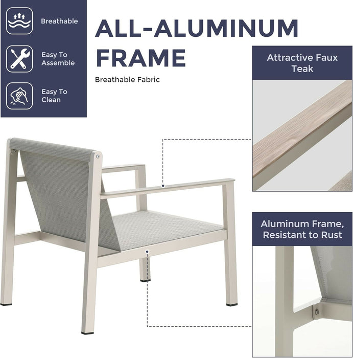 4-Piece Patio Furniture Set with All-Aluminum Rust-Resistant Frame, 2 Accent Chairs, Loveseat, and Faux Teak Coffee Table