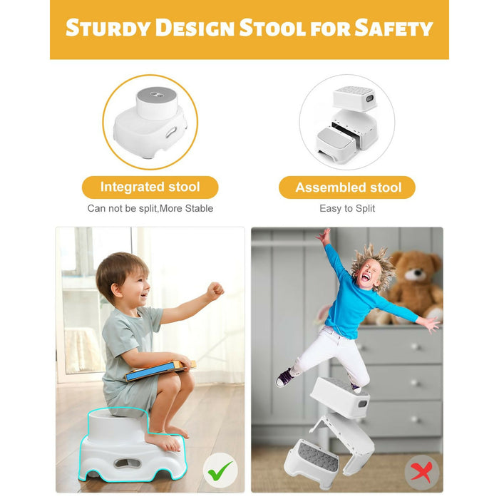 Step Stool Adjustable 2-Height Toddler Step Stool with Non-Slip Rubber Base & Steps |Sturdy One-Piece Design, 150 lb Capacity Bathroom Sink, Toilet, Bedroom