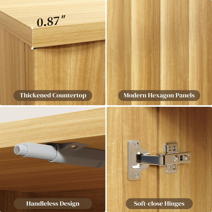 Sideboard Storage Cabinet Modern Fluted Door Design, Soft-Close Hinges, Handleless Push-Open, Thickened Top 31.5” Buffet Credenza for Dining Room, Living Room