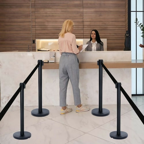 2-Pack Crowd Control Stanchion, 36" Black Stanchion with 6.5 Foot Retractable Belts for High Traffic, Events - RS-36BK/N