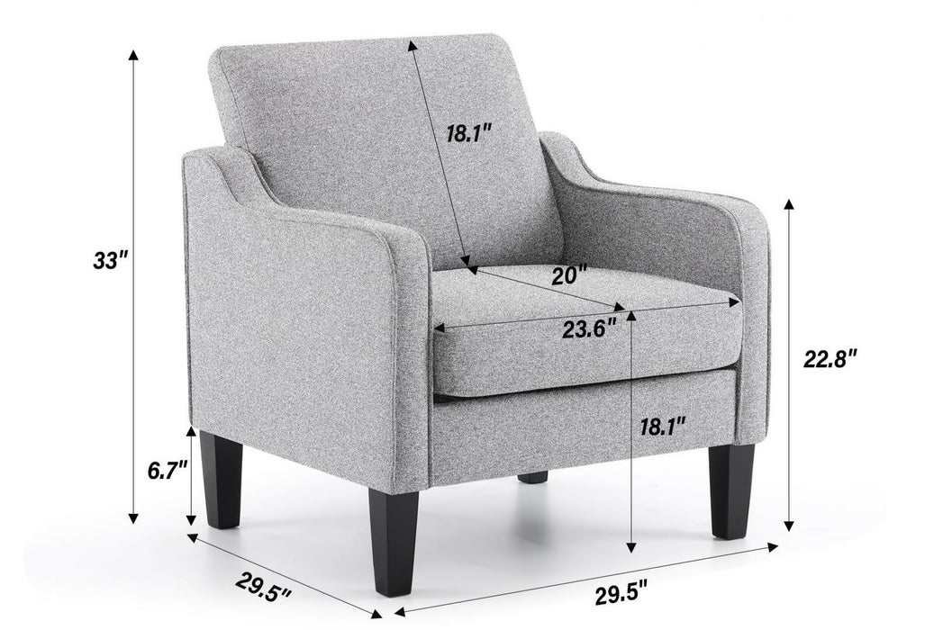 Contemporary Accent Chair for Living Room with Curved Arms - Comfortable Reading Armchair with Solid Wood Legs