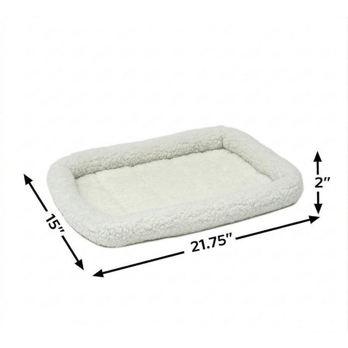 White Fleece Pet Bed for Cats & Small Dogs, Soft Bolster Crate Bed, Washable Plush Sleeping Mat, 21.75 x 15 x 2 in, Cozy Indoor Bed for Puppy, Kitten, Crate & Carrier