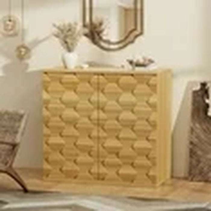 Sideboard Storage Cabinet with Doors Modern 3D Hexagon Design, Soft-Close Hinges, Handleless Push-Open, Thickened Top 31.5” Wide Buffet Cabinet for Dining Room, Living Room