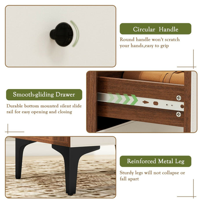 Nightstand with Charging Station, 3 Drawer Wood Bedside Table with Leather-Style Fronts, AC Outlet + USB + Type-C, Modern End Table for Bedroom Living Room Apartment