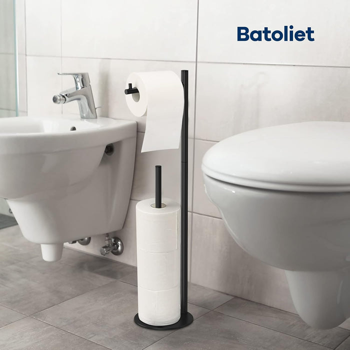 Toilet Paper Holder Stand, Bathroom Free Standing with Storage, Black