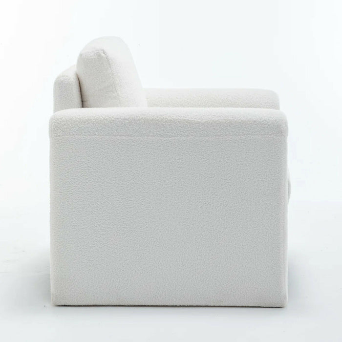 Modern Bouclé Accent Armchair 35.5" Wide Upholstered Lounge Chair with Track Arms, Enclosed Base, Foam Cushion, Wood Frame for Living Room, Bedroom, Office