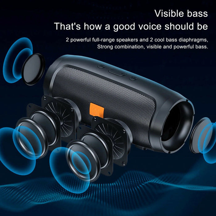 Portable Bluetooth Speaker | Wireless Stereo Speaker with Dual Speaker Design, USB & TF Card Playback, FM Radio, 800 mAh Battery, Compact Black Speaker for Home, Office, Travel & Outdoor Use
