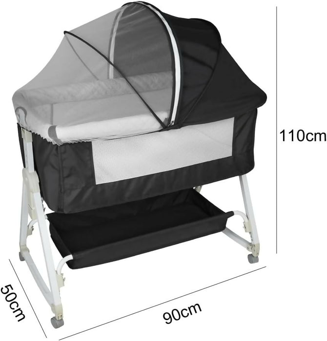 Premium Baby Bassinet Bedside Sleeper with Cradle Function and Lockable Wheels, Storage Tray, Breathable Mesh Sides and Cover, 7-Height Adjustable, Easy-Fold Crib for Newborns