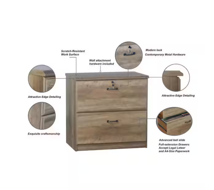 Maxxus 2 Drawer Lateral Filing Cabinet in Rustic Oak