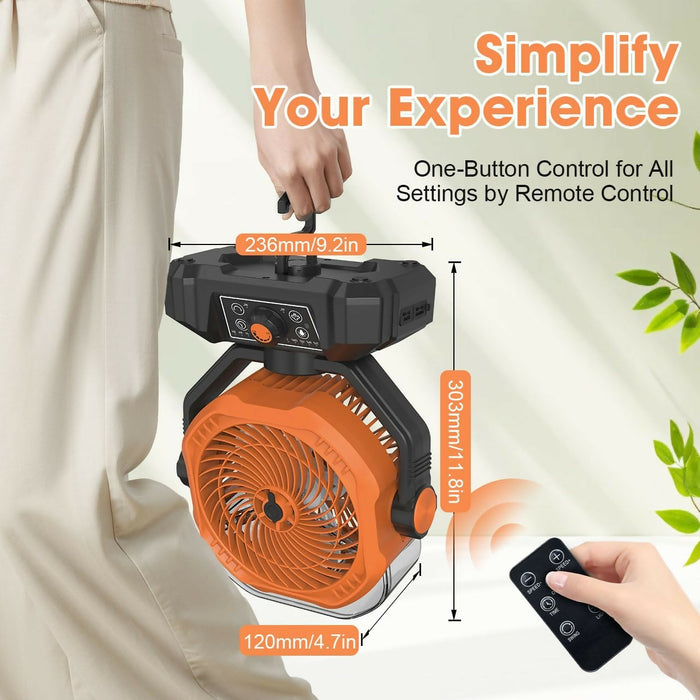 Misting Fan Rechargeable,8-Speed with Dual Mist Modes,40-Inch Long Range Spray,360ML Water tank,Portable Cooling Fan with Remote Control,Dual-Color LED Light for Patio,Camping,and Home Use(Orange)