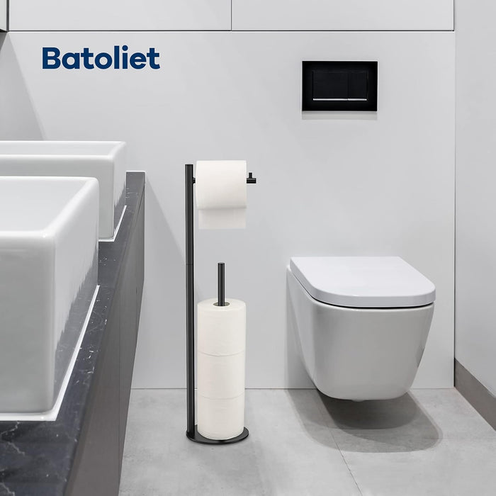 Toilet Paper Holder Stand, Bathroom Free Standing with Storage, Black