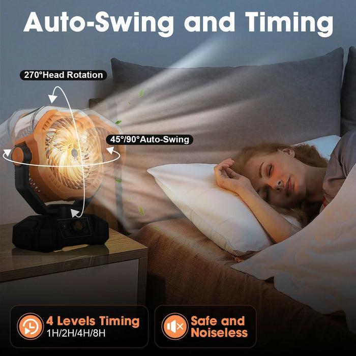 Misting Fan Rechargeable,8-Speed with Dual Mist Modes,40-Inch Long Range Spray,360ML Water tank,Portable Cooling Fan with Remote Control,Dual-Color LED Light for Patio,Camping,and Home Use(Orange)