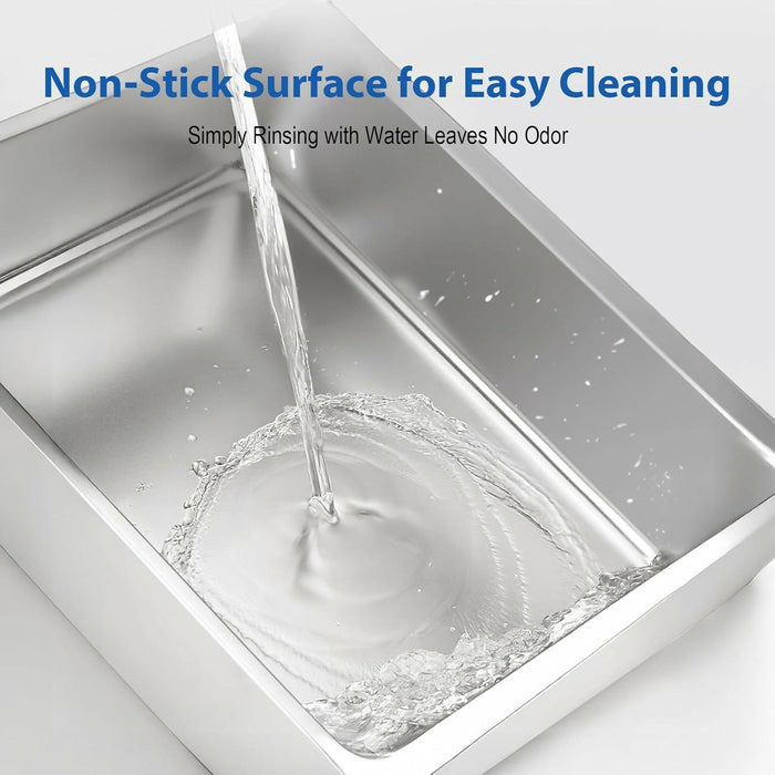 Extra Large Cat Litter Box for Big Cats, 25L Stainless Steel Litter Pan with High Sides, Non-Stick Odor-Free Surface, Step Pedal & Scoop Included – Grey