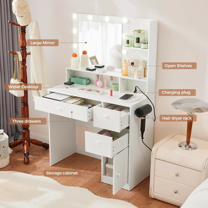 Vanity Desk with LED Mirror & Power Strip (White) ｜ 化妝枱套裝（白色，LED化妝鏡＋電源插座）