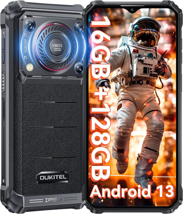 OUKITEL WP36 2024 三防智慧型手機 - 10600mAh 三防手機 128dB 揚聲器，16GB+128GB 雙卡手機 6.52 吋大螢幕，Android 13 手機，NFC/OTG，三防智慧型手機