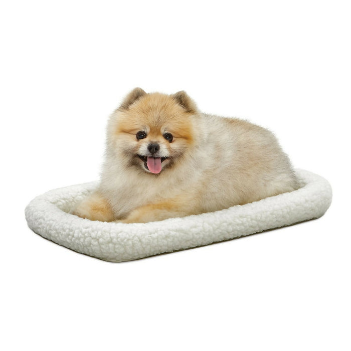 White Fleece Pet Bed for Cats & Small Dogs, Soft Bolster Crate Bed, Washable Plush Sleeping Mat, 21.75 x 15 x 2 in, Cozy Indoor Bed for Puppy, Kitten, Crate & Carrier