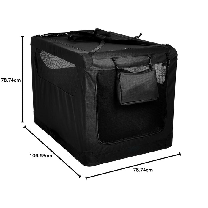 Soft Sided Dog Crate, Large Folding Portable Pet Kennel with Mesh Ventilation, Fleece Bed, Carry Handles & Storage Pouch, Black Travel Crate for Dogs, 107 x 79 x 78 cm