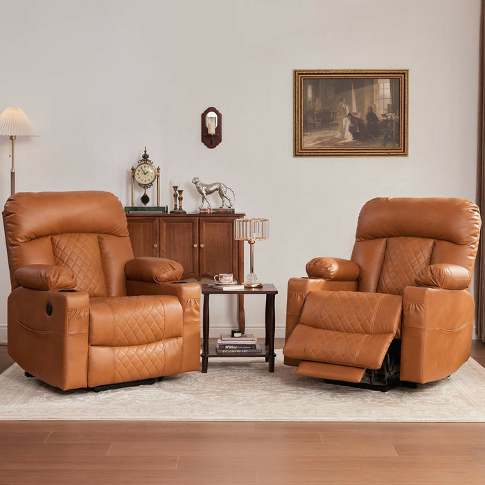 Power Lift Recliner Chair for Adults, Dual Motor Lay Flat Reclining Chair with Heat, Massage, USB Ports, Cup Holders, Side Pockets, Brown, Living Room Relaxation Chair