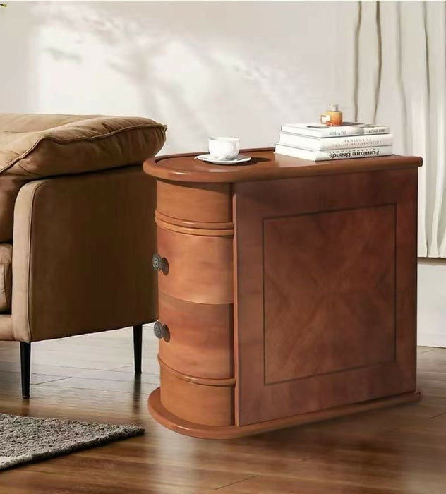 2-Drawer Solid Wood Narrow End Table, No Assembly Required Narrow Sofa Side Table for Living Room, Vintage Slim Nightstand Bedside Table for Bedroom Small Spaces