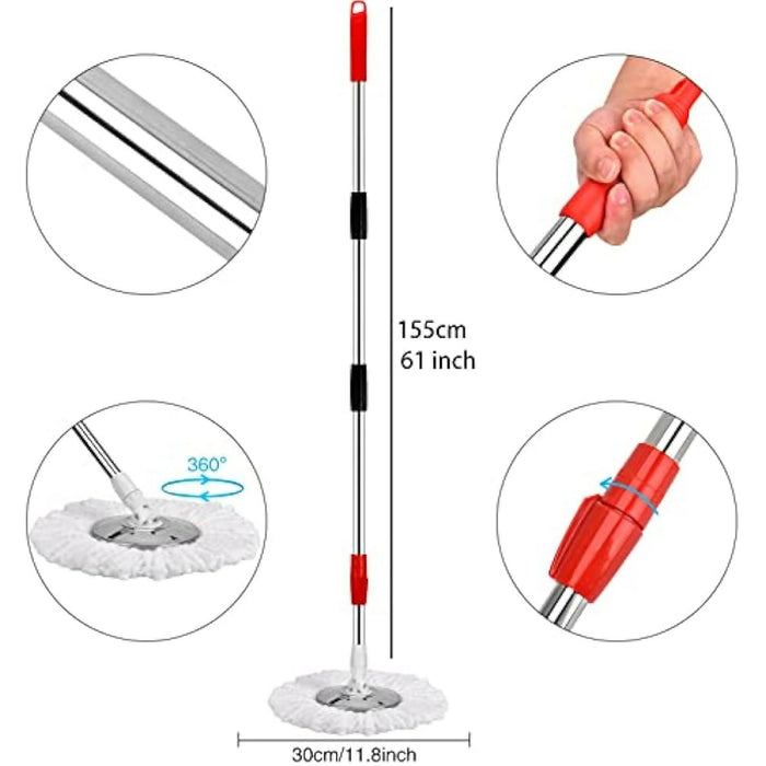 Spin Mop & Bucket Set with Wringer – 360° Rotating Microfiber Mop, Self-Wringing System, Telescopic Stainless Steel Handle, 3 Reusable Mop Heads, Dual-Chamber Bucket with Soap Dispenser for Floor Cleaning