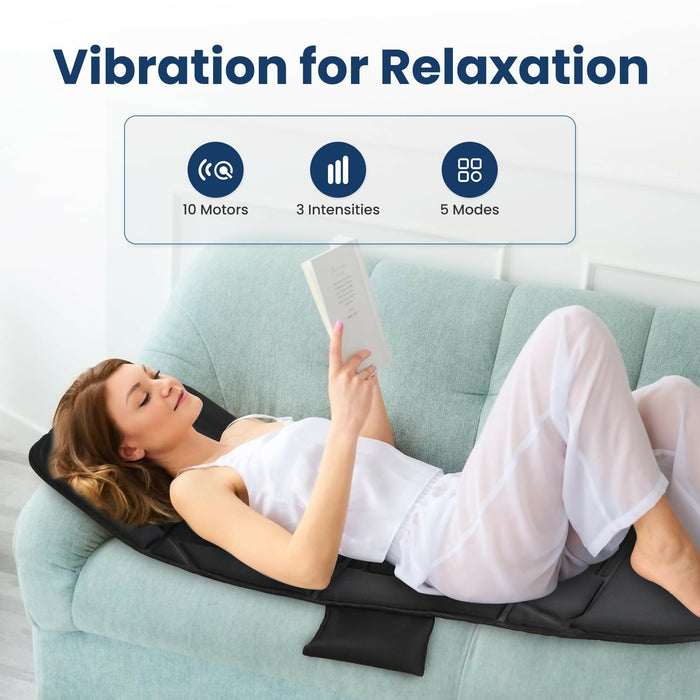 Full Body Massage Mat with Heat Extra Large Vibration Back Massager Pad with 10 Motors, 5 Modes, 3 Intensities, Remote Control for Sofa, Bed, Office & Gifts