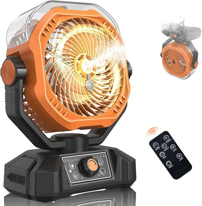 Misting Fan Rechargeable,8-Speed with Dual Mist Modes,40-Inch Long Range Spray,360ML Water tank,Portable Cooling Fan with Remote Control,Dual-Color LED Light for Patio,Camping,and Home Use(Orange)
