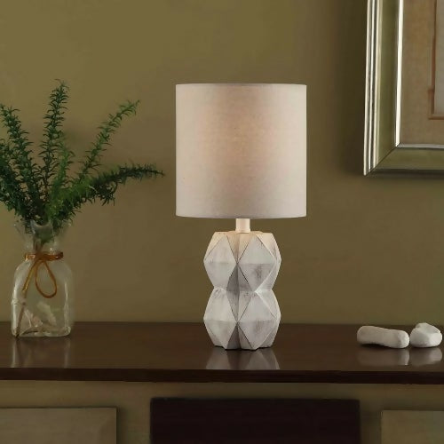 Faux Wood Table Lamp, 15.75" White Wash Faceted Lamp for Home, Bedroom, Office (2 Set)