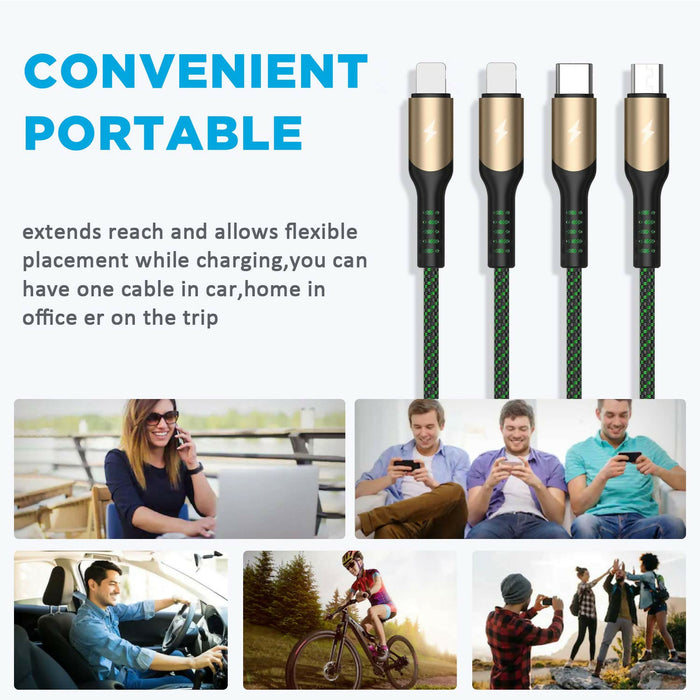 Multi Charging Cable, Bismdky 2Pack 4FT Nylon Braided Universal 4 in 1 Multiple USB Cable 3A Charging ，with Dual Phone/USB-C/Micro-USB Port Adapter Connectors for Cell Phones Tablets and More