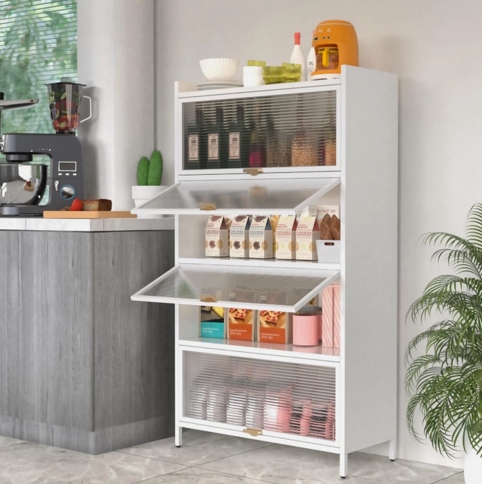 多層儲物廚房儲藏櫃，自立式廚房烘焙架，金屬材質，適用於餐廳、客廳和辦公室（4 翻轉門）