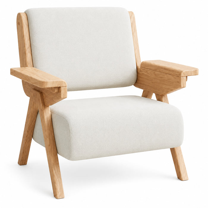 Mid Century Modern Accent Chair with Wooden Arms, 330 lb Capacity, 6.3 in Thick Cushion, 115° Backrest, Upholstered Lounge Armchair for Living Room Bedroom Reading Corner, Beige, Oliver Green and Light Blue