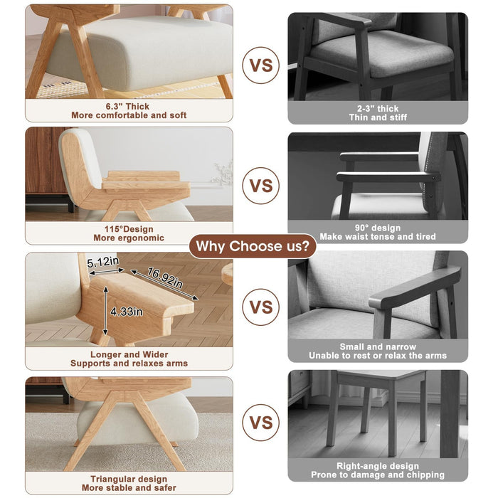 Mid Century Modern Accent Chair with Wooden Arms, 330 lb Capacity, 6.3 in Thick Cushion, 115° Backrest, Upholstered Lounge Armchair for Living Room Bedroom Reading Corner, Beige, Oliver Green and Light Blue