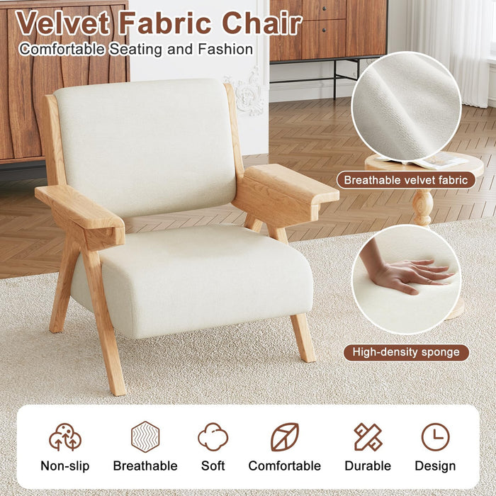 Mid Century Modern Accent Chair with Wooden Arms, 330 lb Capacity, 6.3 in Thick Cushion, 115° Backrest, Upholstered Lounge Armchair for Living Room Bedroom Reading Corner, Beige, Oliver Green and Light Blue