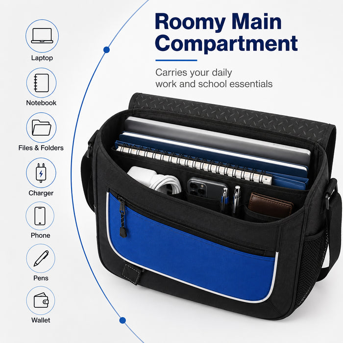 Shoulder Bag, 15.6-Inch Laptop Shoulder Bag, Blue Black, Work School
